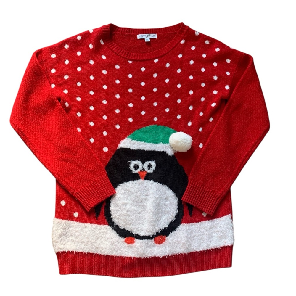Notations Petite Festive Red Penguin Sweater PS